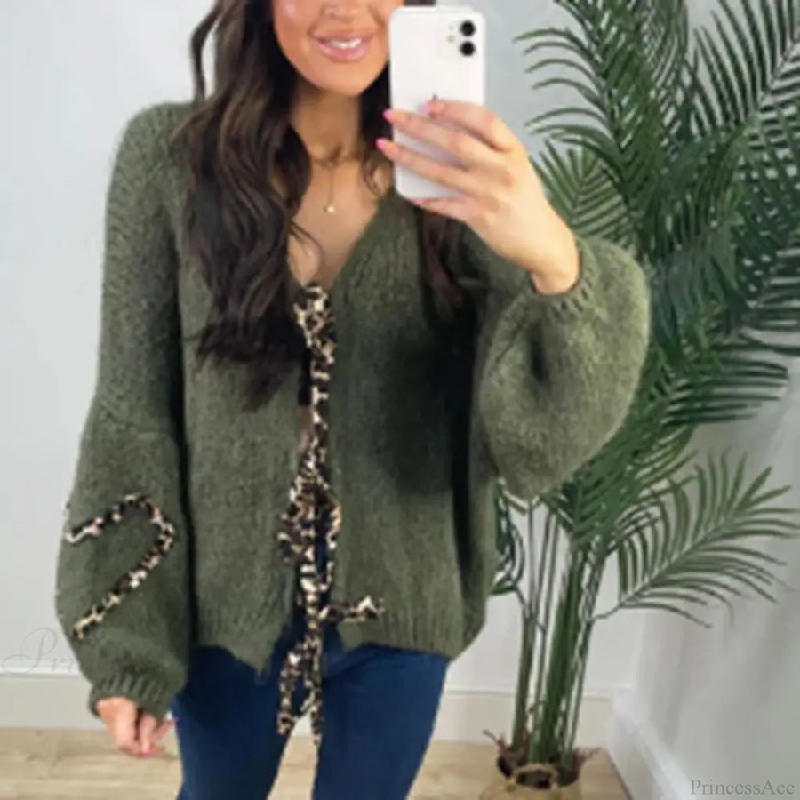 YARA - Cardigan leopardato con fiocco
