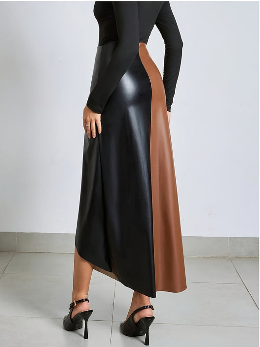 CHIARA - Gonna midi in pelle liscia nera o blu navy