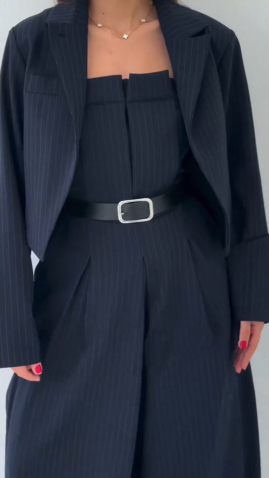 DONATELLA - Completo sartoriale 3 pezzi blu, giacca e pantaloni palazzo
