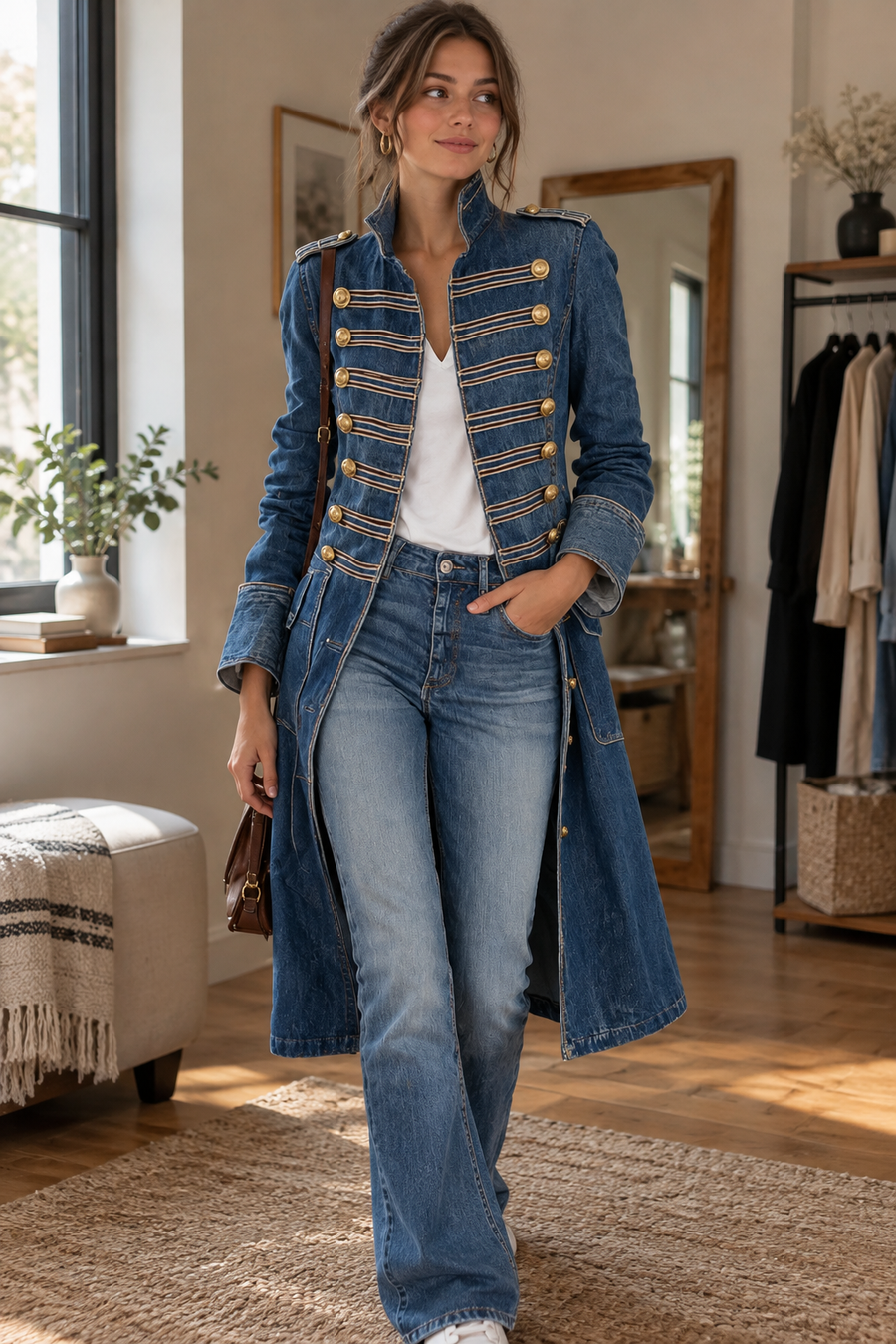 ORTELLE - Cappotto lungo in denim stile militare