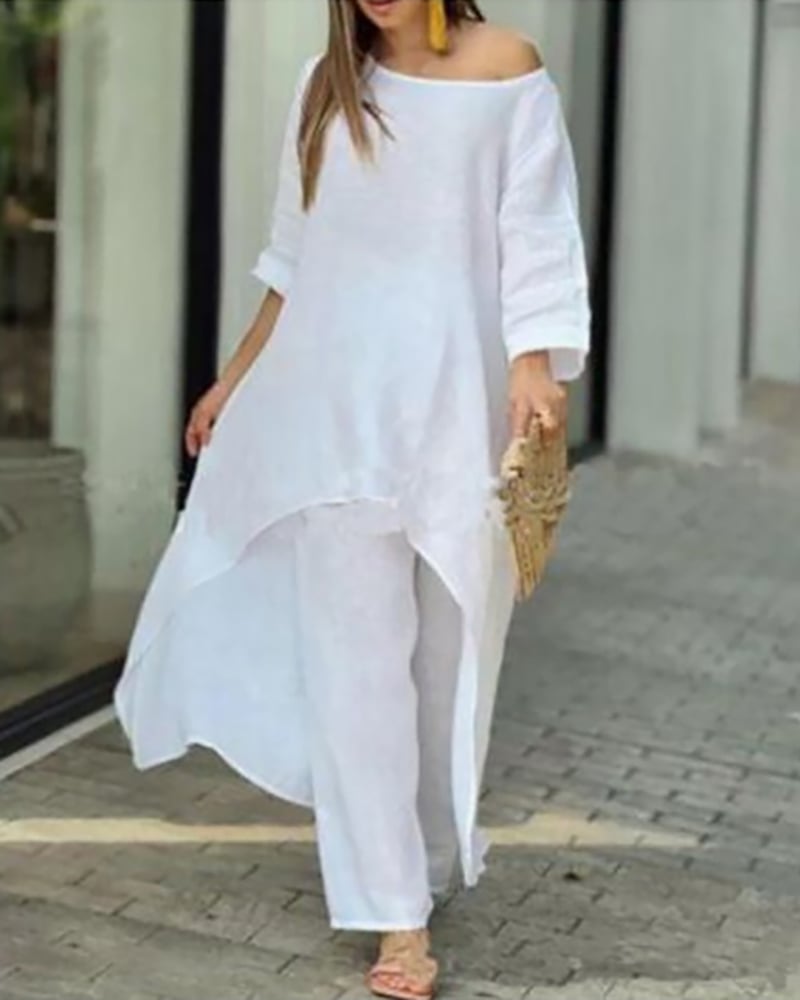 SOFIA - Completo pantalone in lino multicolore