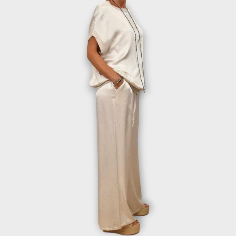 BIANCA - Set due pezzi satinato in bianco, nero, grigio o beige