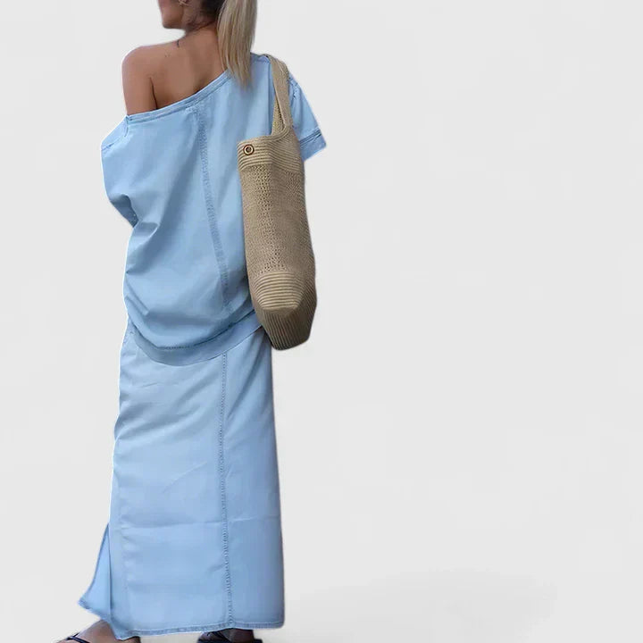 GIULIA - Gonna lunga elegante azzurro chiaro