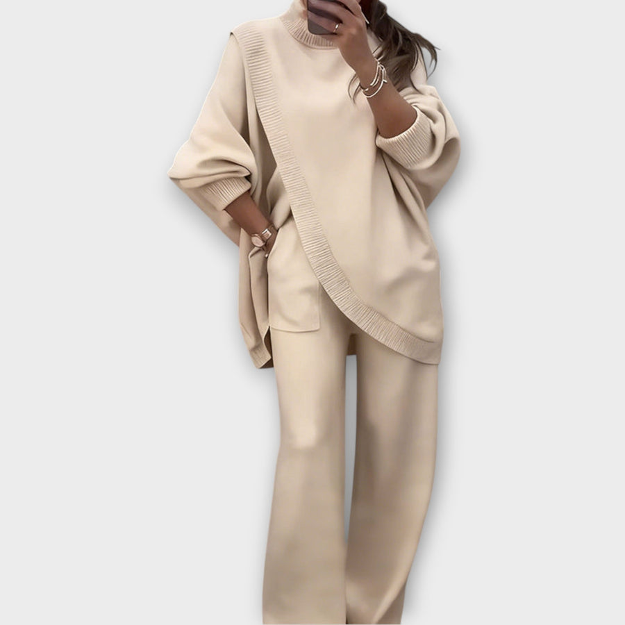GIULIA - Completo lounge in maglia marrone e beige