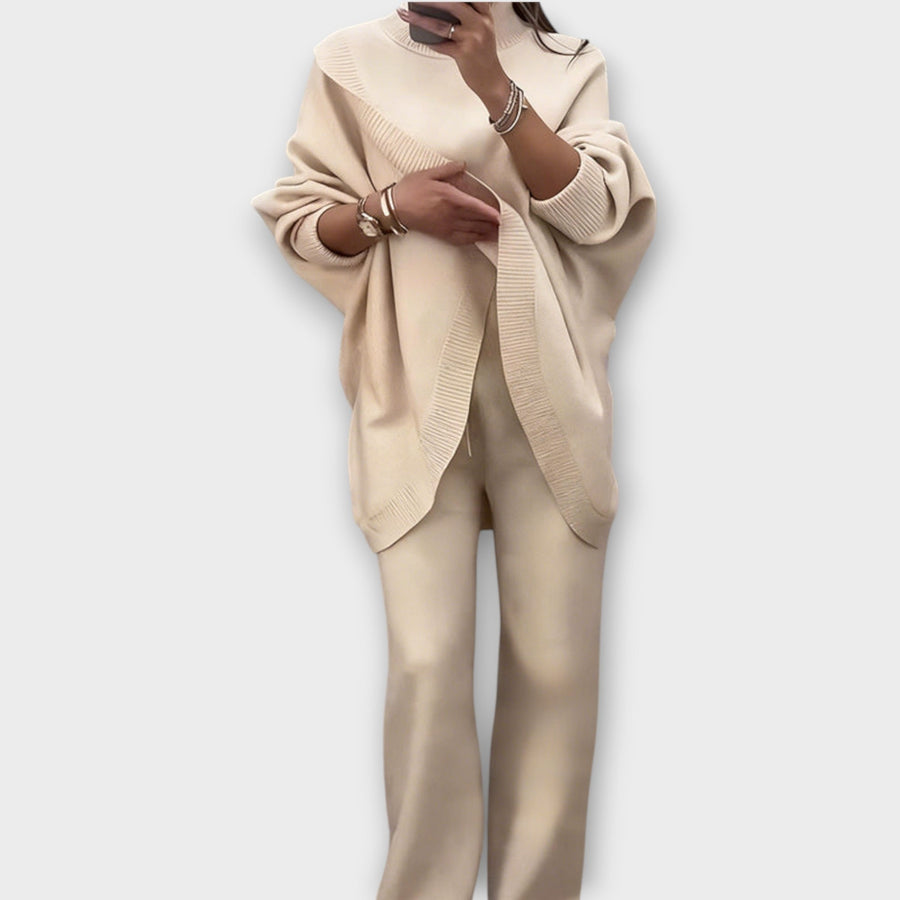 GIULIA - Completo lounge in maglia marrone e beige