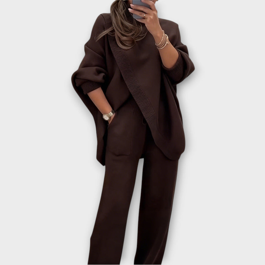 GIULIA - Completo lounge in maglia marrone e beige
