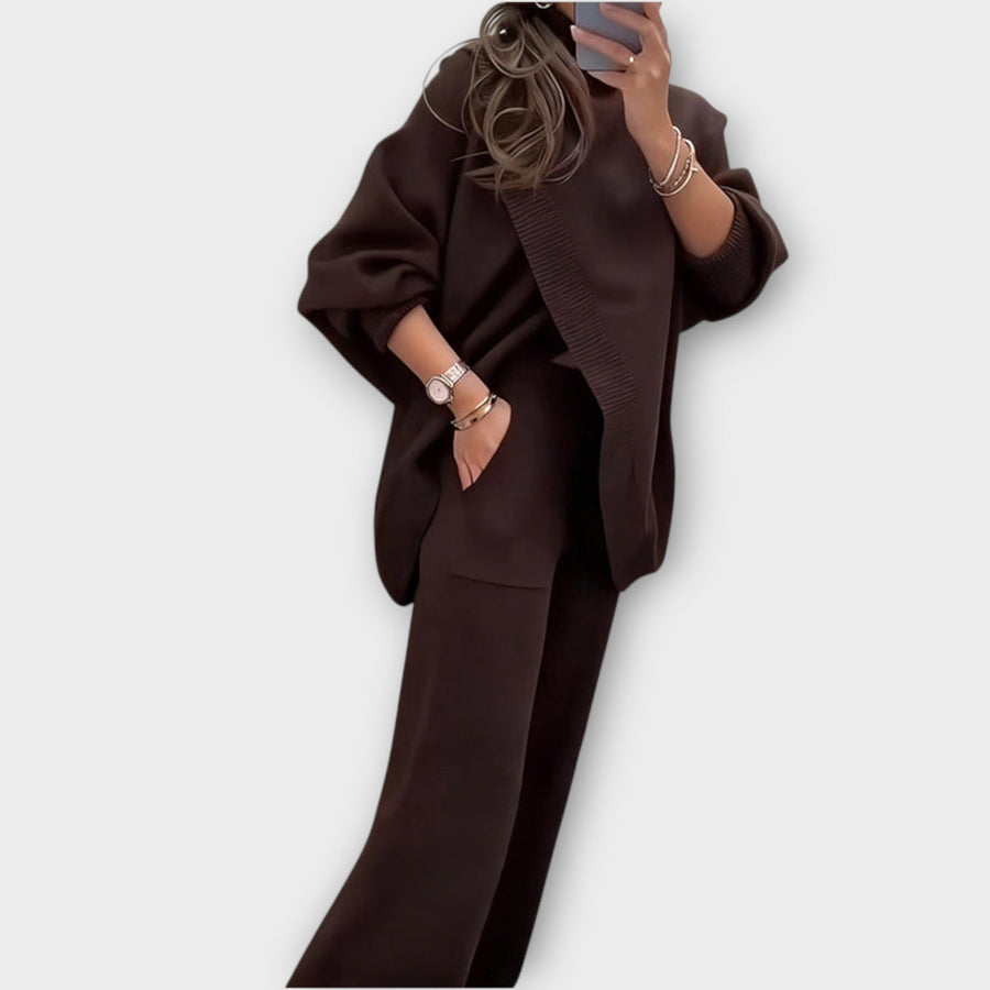 GIULIA - Completo lounge in maglia marrone e beige