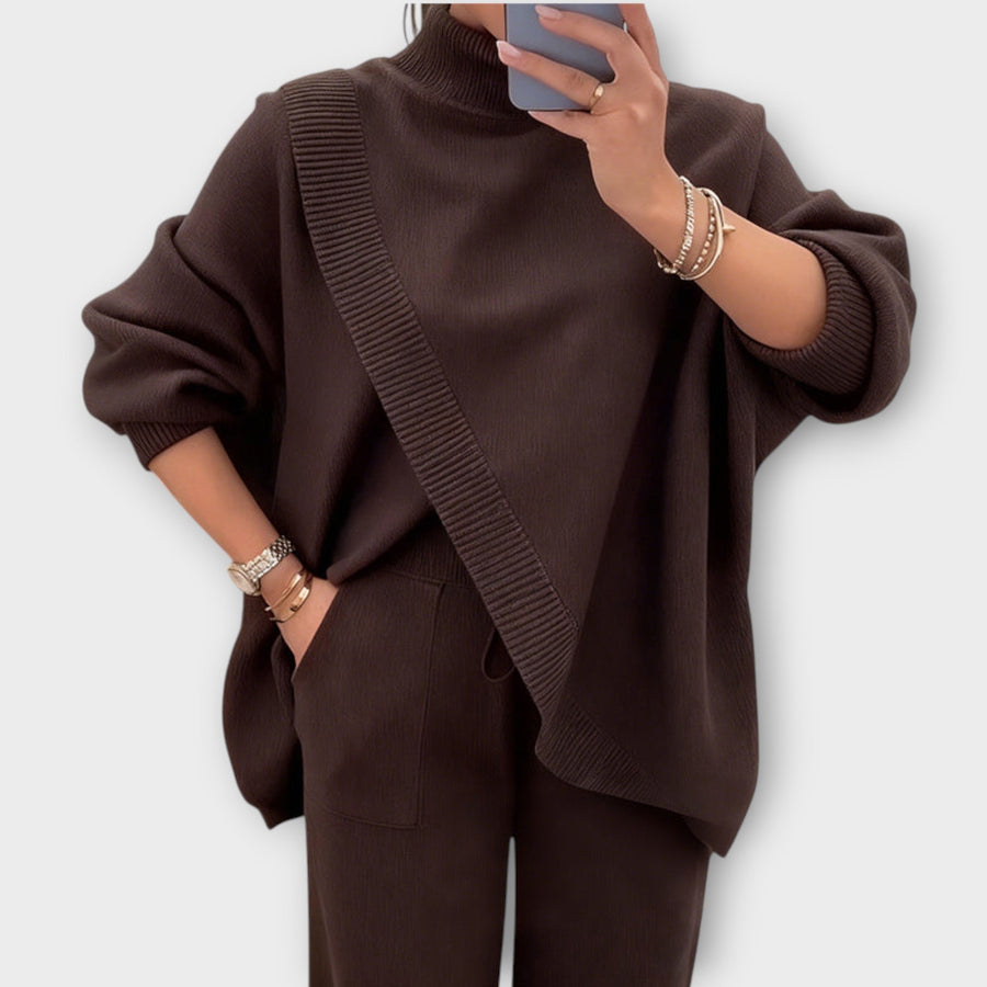 GIULIA - Completo lounge in maglia marrone e beige