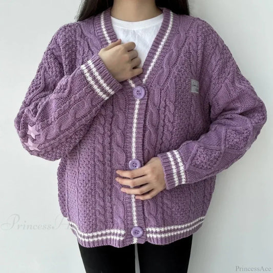 BRIOSCO - Cardigan viola con ricami a stella