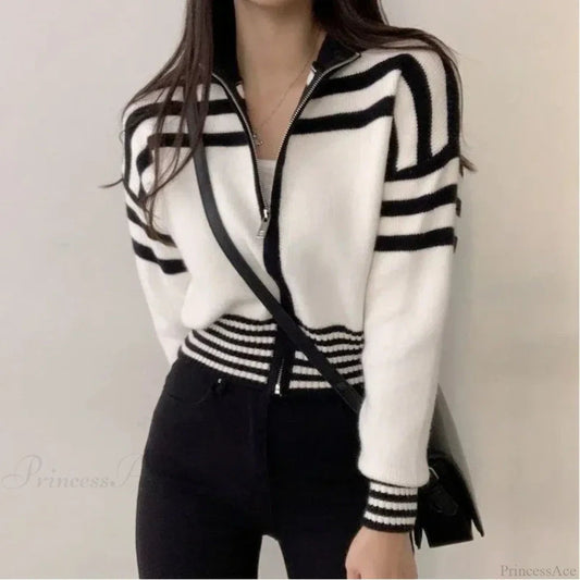 GALLIPOLI - Cardigan a righe con zip e collo alto