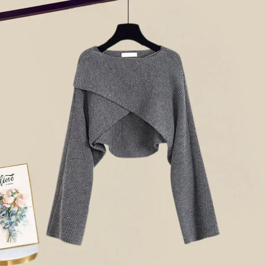 AGATA - Completo abito e maglione in grigio e beige