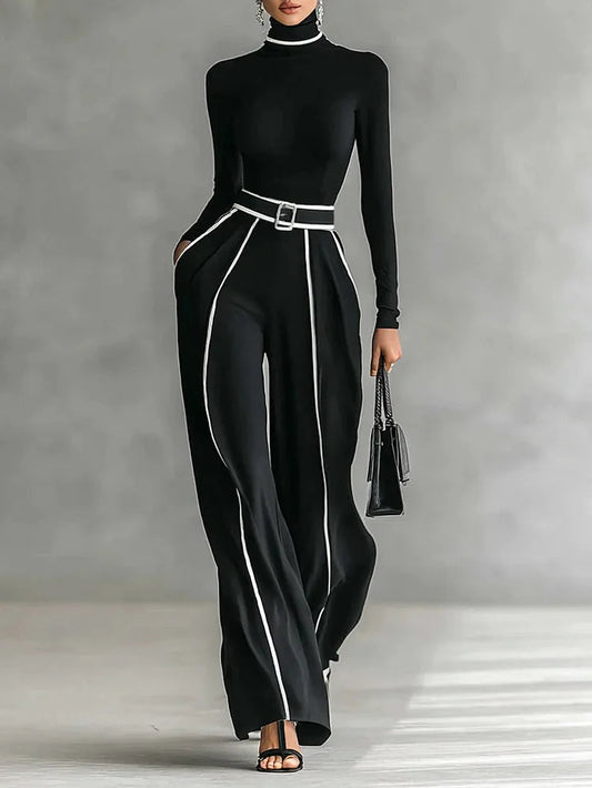CHIARA - Completo bianco con top a collo alto e pantaloni ampi