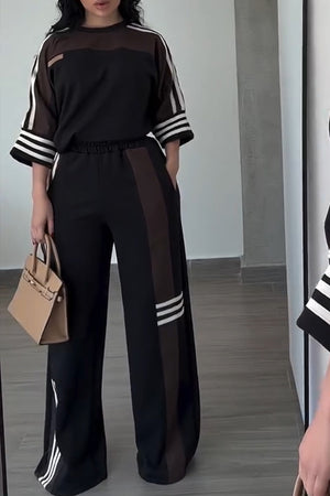 BIENTINA - Completo nero casual color block top e pantaloni palazzo