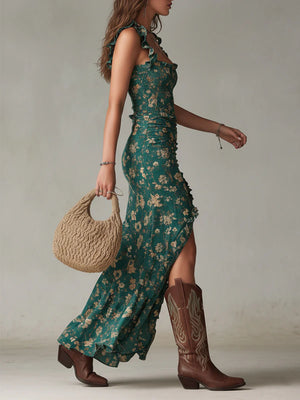 GIULIA - Abito Boho Floreale con Spacco