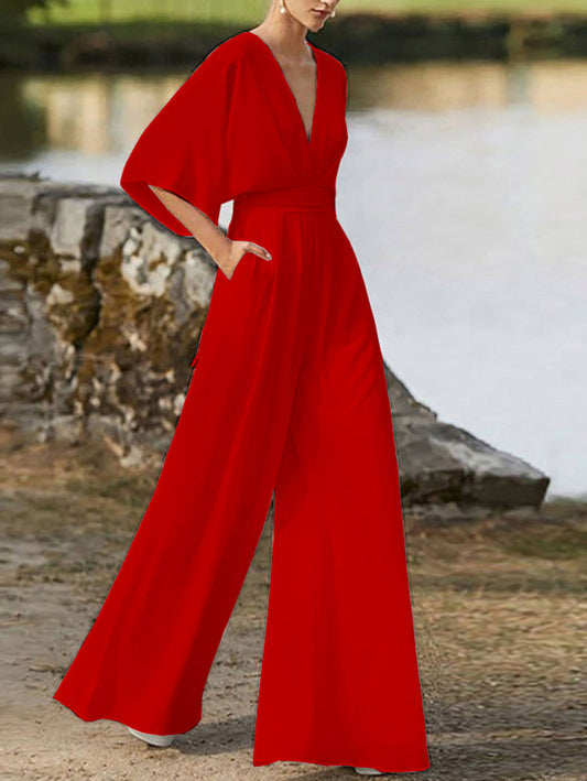 BARADILI - anca elegante con scollo a V, maniche corte e gamba ampia