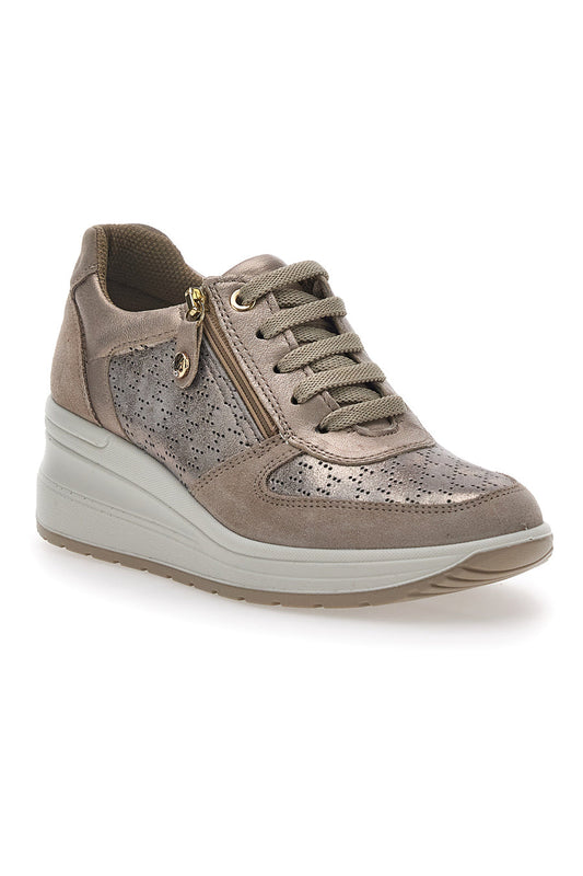 GINEVRA - Scarpa ortopedica con zeppa in pelle bronzo