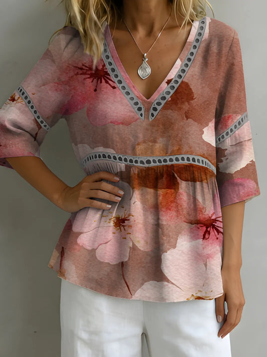 GEVA - Top floreale con scollo a V