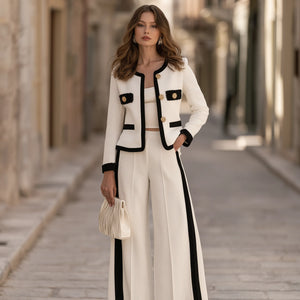 GUASILA - Completo avorio con bordi a contrasto e pantaloni ampi