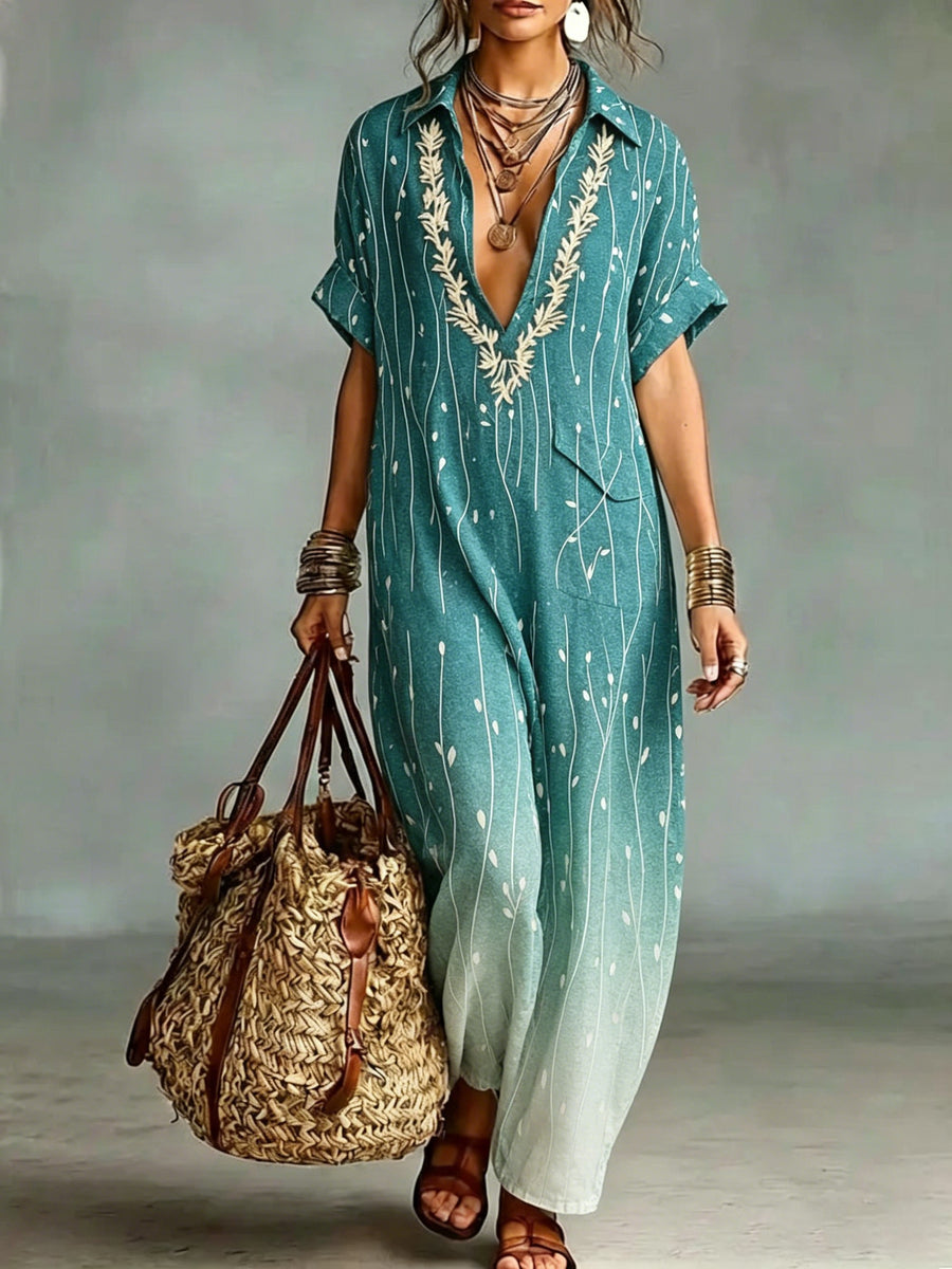 DEROVERE - Abito lungo boho in cotone e lino