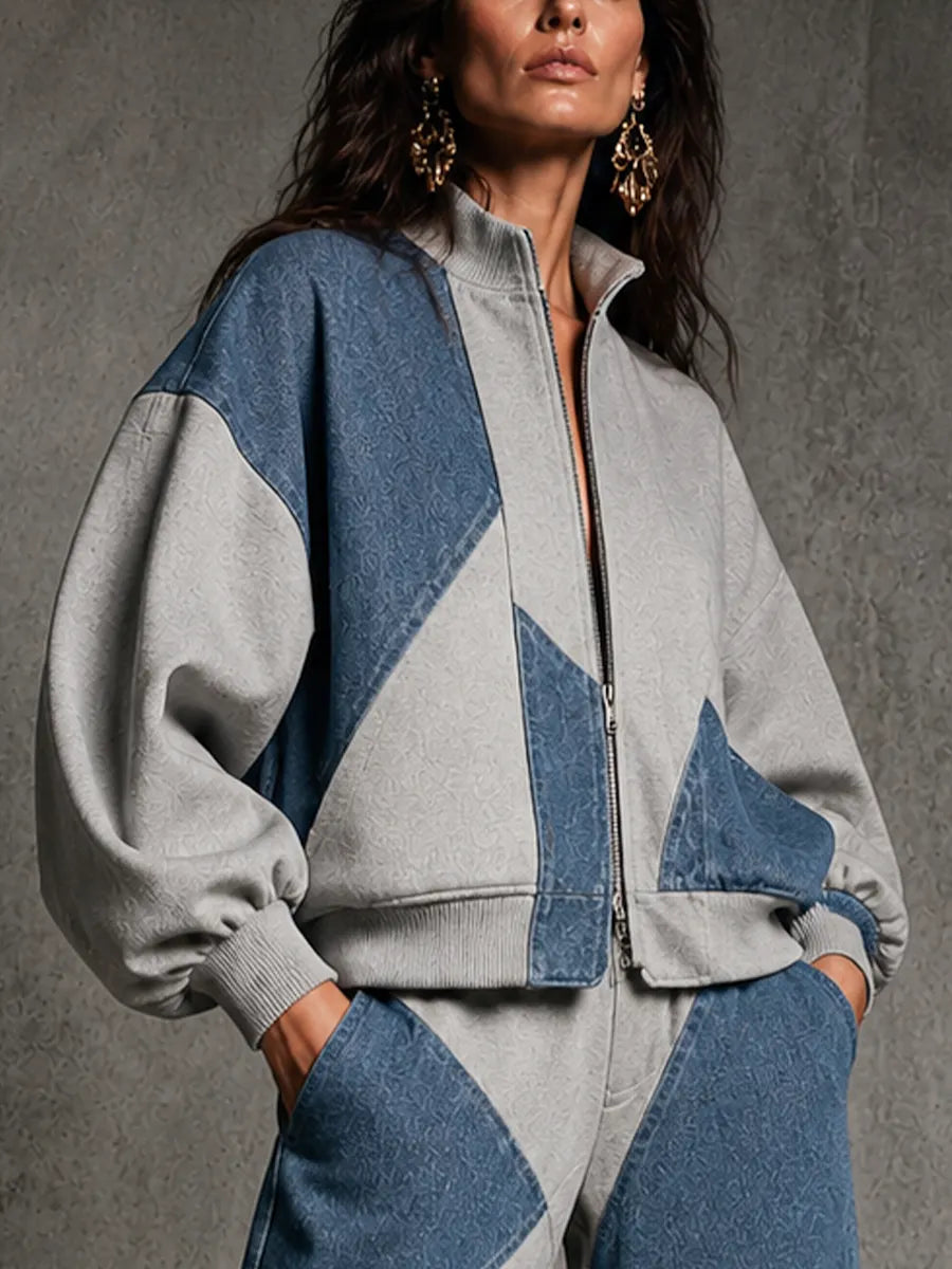 TRIGOLO - Set due pezzi blu e grigio con zip casual
