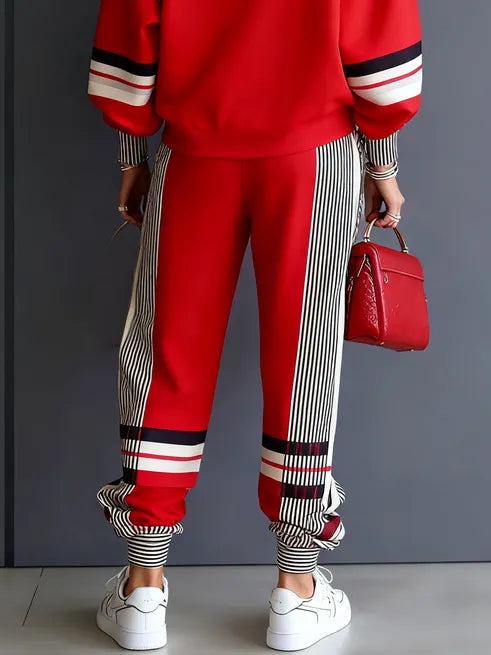 Color blocked hooded casual hoodie and pants set