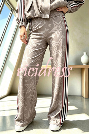 BIASSONO - Pantaloni wide leg a vita alta con stelle bicolore