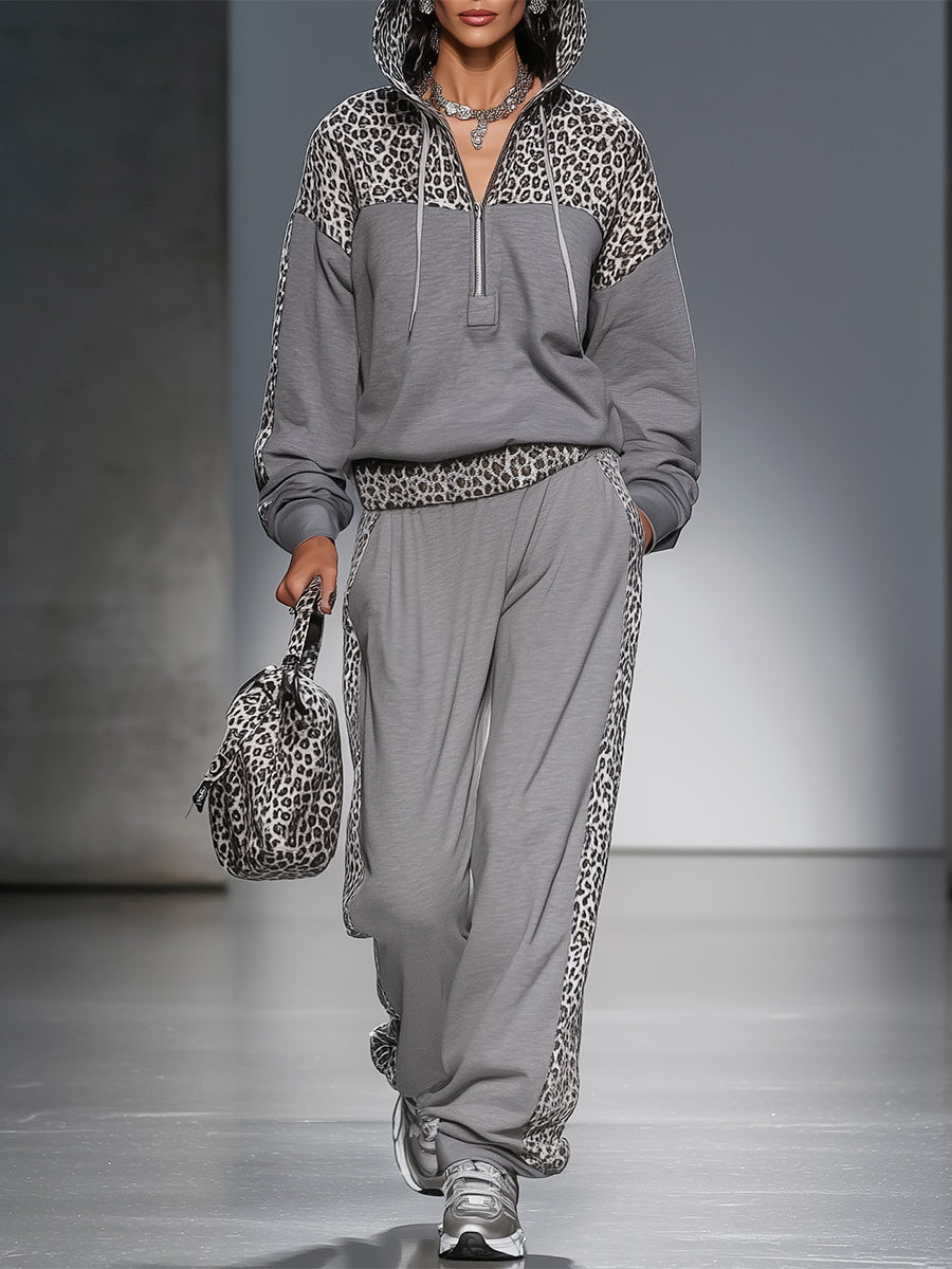 Set due pezzi con felpa e pantaloni con dettagli animalier