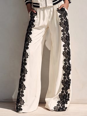 CLETO - Set bianco con top corto e pantaloni ampi in pizzo
