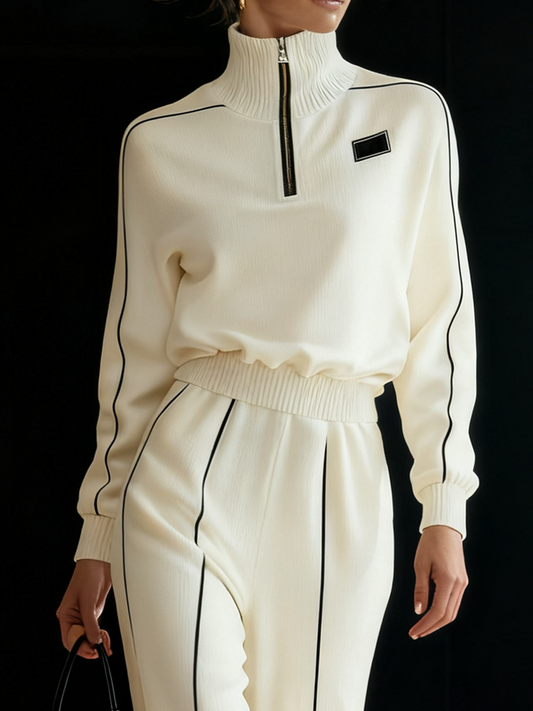 BRESSO - Maglione Bianco Color Block con Collo Alto