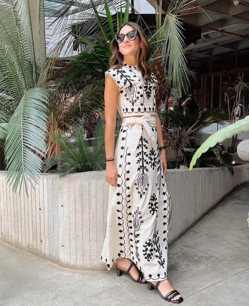 CAMILLA - Completo Donna Top e Gonna Stampata Multicolore