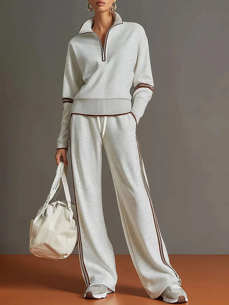 ANDRATE - Set in cotone con felpa mezza zip e pantaloni bicolore