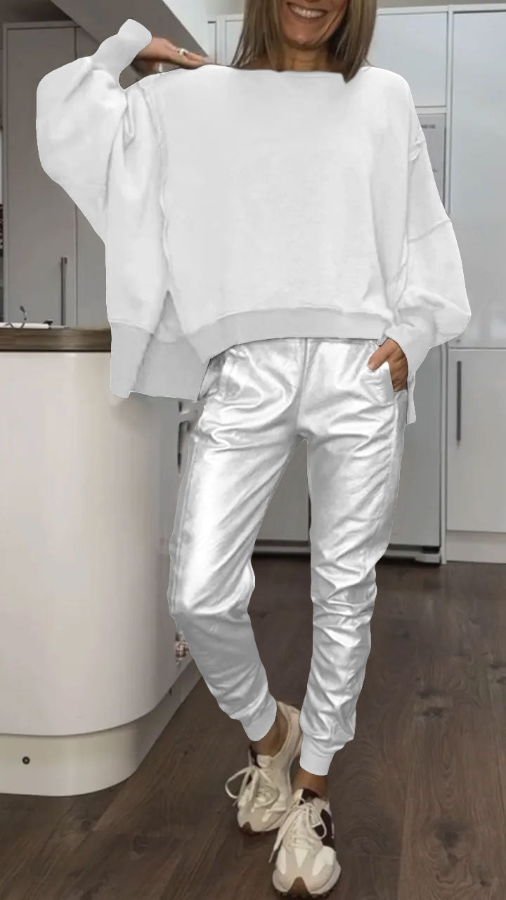 GIULIA - Set top e pantaloni in ecopelle casual