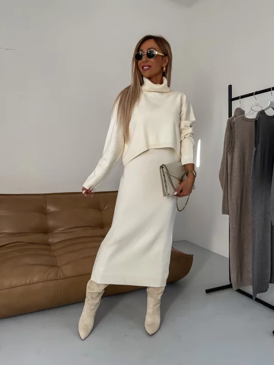 GIULIA - Completo due pezzi in maglia panna, grigio o khaki