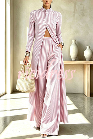 PERTUSIO - Completo midi a righe con camicia e pantaloni palazzo