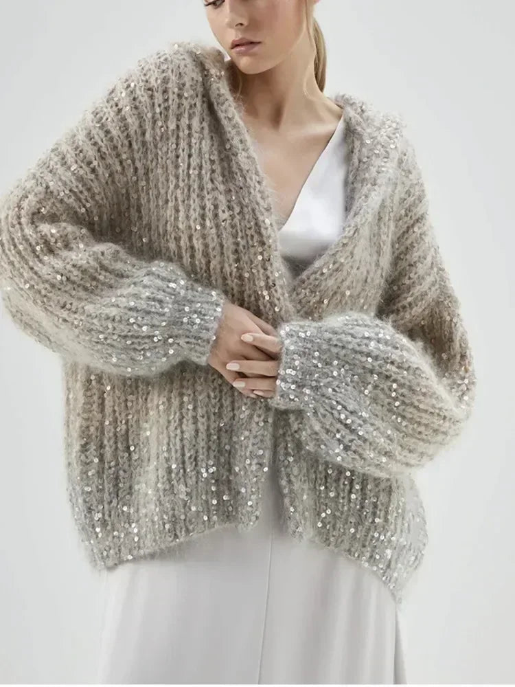 MARRAKECH - Cardigan con cappuccio e dettagli glitter