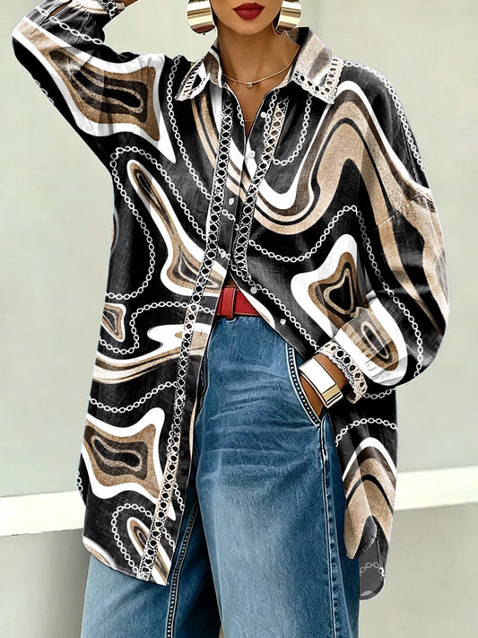 DENNO - Camicia multicolore a righe con colletto e cut-out