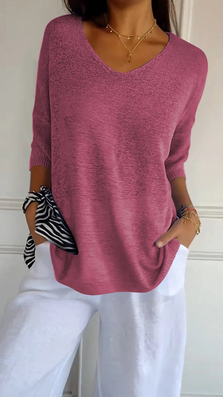 LUDOVICA - Top in maglia rosso con scollo a V