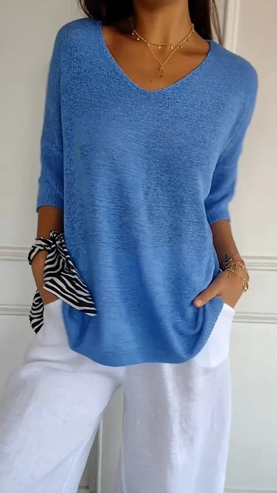 LUDOVICA - Top in maglia rosso con scollo a V