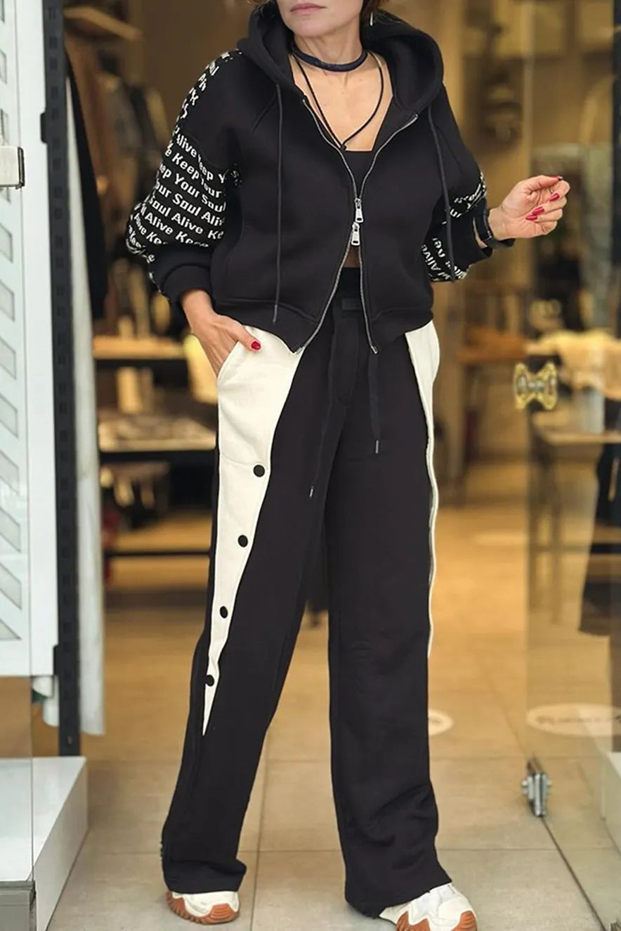 LOUNA - Set due pezzi con cappuccio e zip, stampa lettering, multicolore