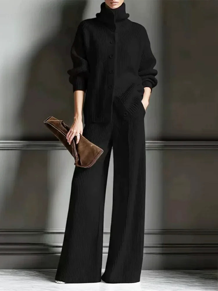 GIOVE - Set due pezzi in maglia con cardigan e pantaloni multicolore