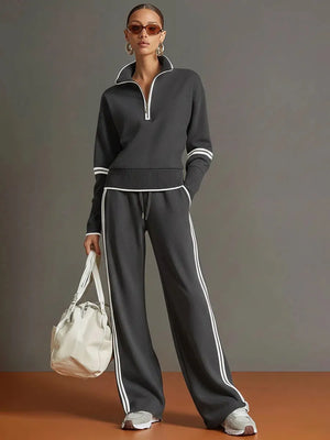 ANDRATE - Set in cotone con felpa mezza zip e pantaloni bicolore