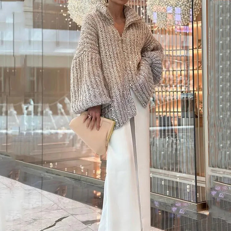 JESI - Giacca in maglia tinta unita con paillettes scintillanti