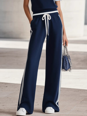 GHEDI - Set due pezzi blu navy con top girocollo e pantaloni ampi