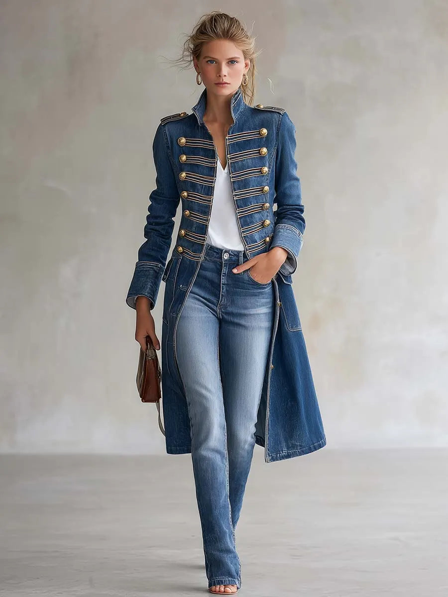LONGOBUCCO - Cappotto lungo in denim effetto vintage
