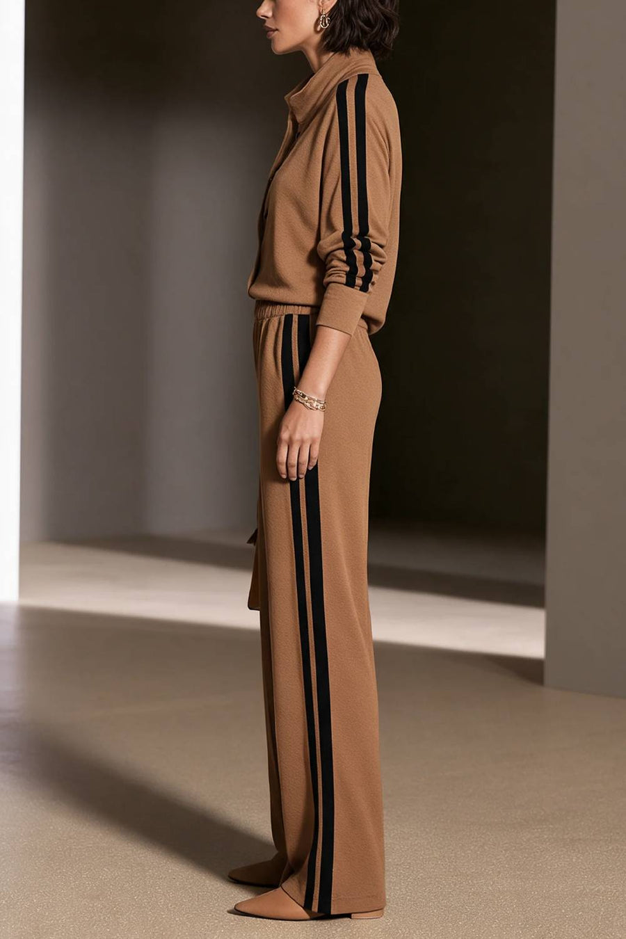 PRISCILLA - Set due pezzi con top e pantaloni wide leg a vita elastica
