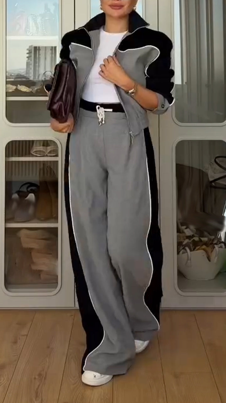 Set due pezzi con giacca con profili e pantaloni ampi