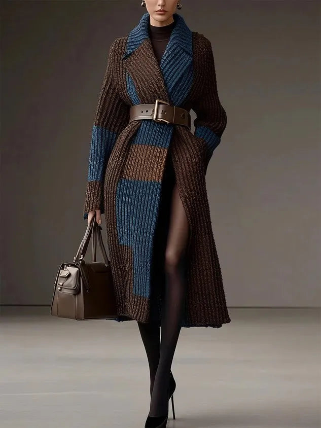 ORERO - Cardigan color block con revers e cintura