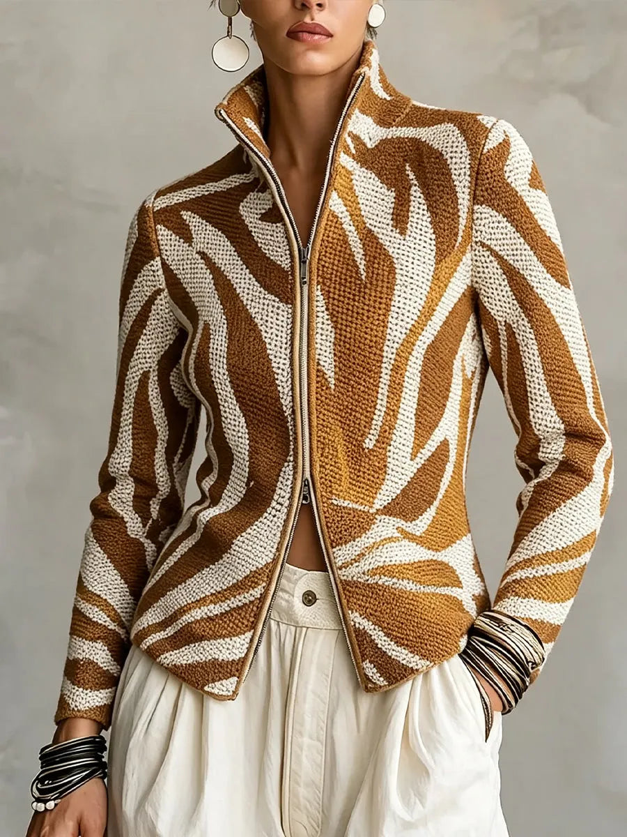 BAROLO - Giacca in maglia multicolore con stampa astratta e zip
