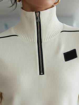 SALIZZOLE - Completo sportivo bianco con zip e collo alto a coste