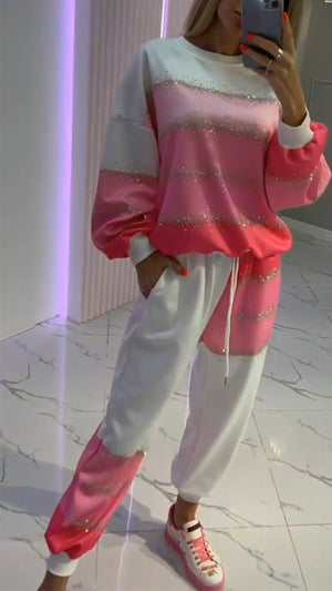 FRASCINETO - Completo donna girocollo bicolore con strass